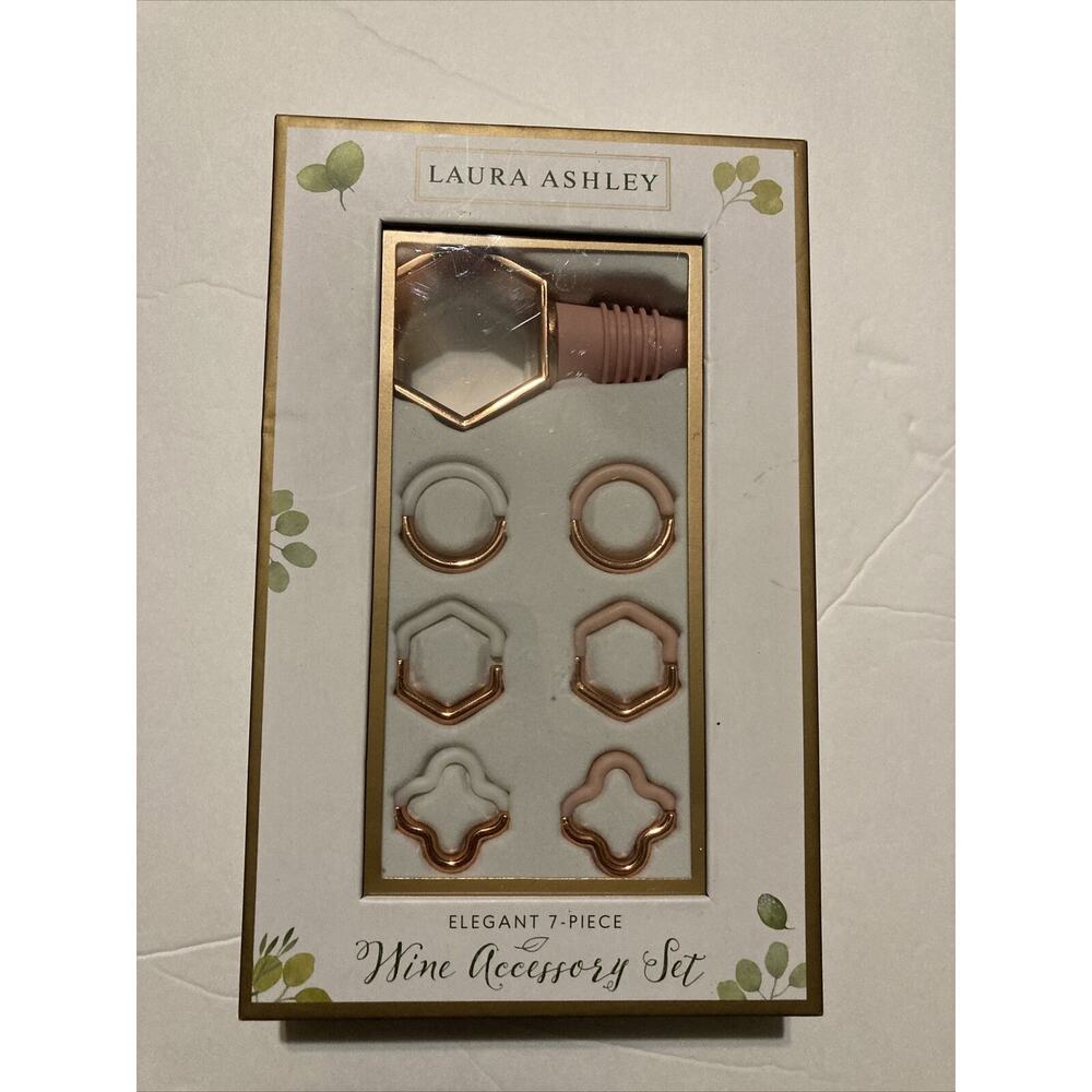 Laura Ashley Elegant 7 Piece Wine Accessory Set Wine Opener Glass Charms New
